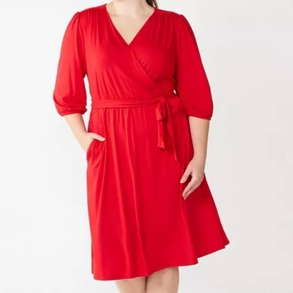 DRAPER JAMES RSVP Red Jersey Knit Fit and Flare Wrap Dress Size Medium - Picture 10 of 10